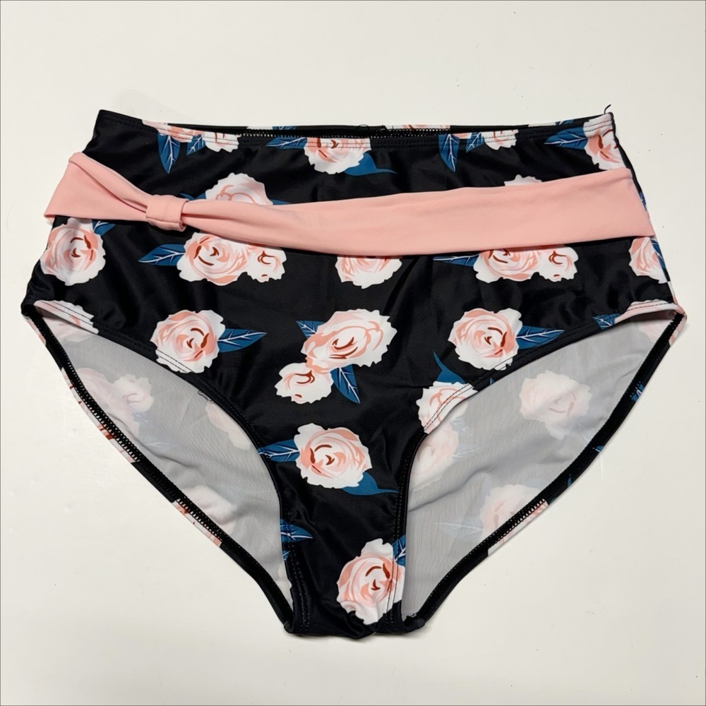 Cute Floral Bikini Bottom With Attached Belted Sash NWOT